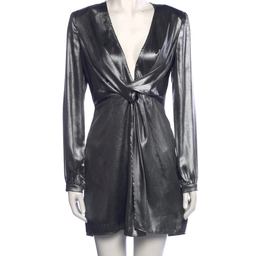 ASTR the‎ Label Mini Dress Metallic Twist Front Long Sleeve Party Size S